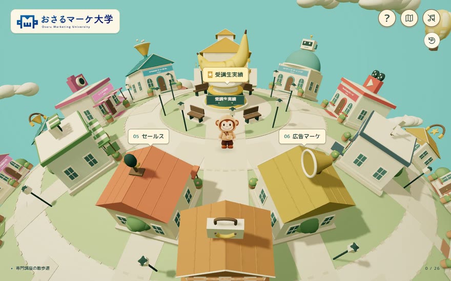 おさるマーケ大学 空のキャンパスのパソコン表示
