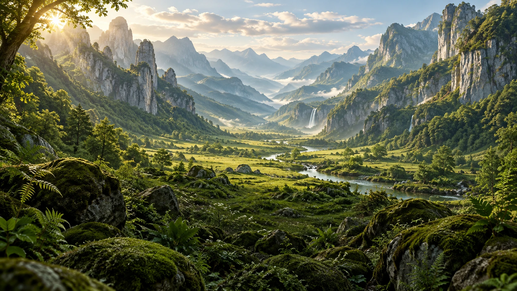 木漏れ日と緑が広がる山あいの風景