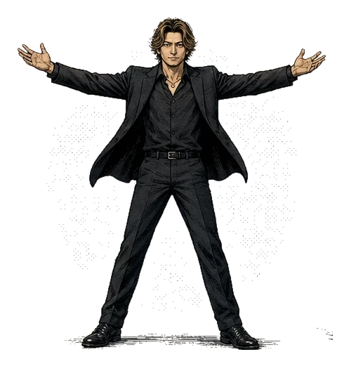 両腕を広げるメルおじ