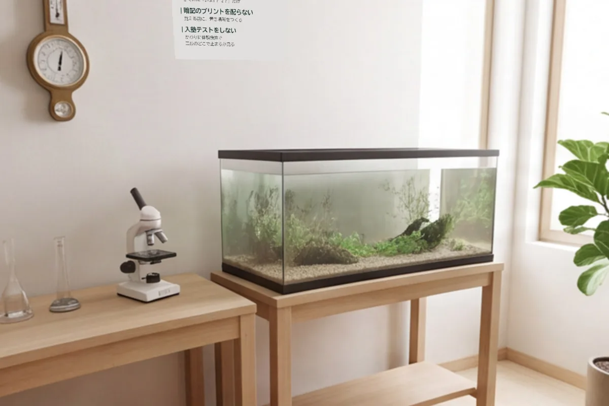 理科強化部屋の水そう。毎週いちばん最初にここを見る