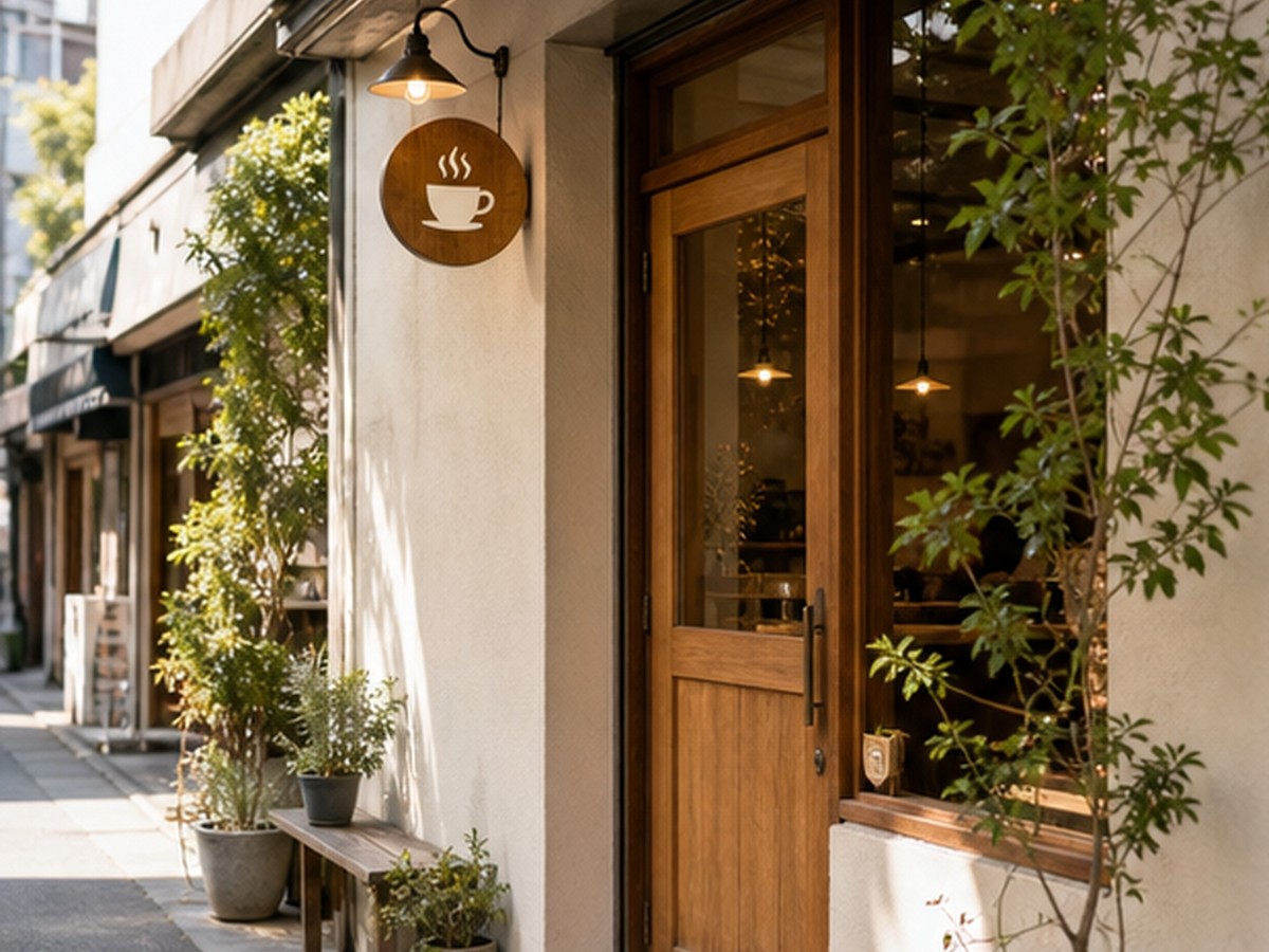 商店街に面した外観