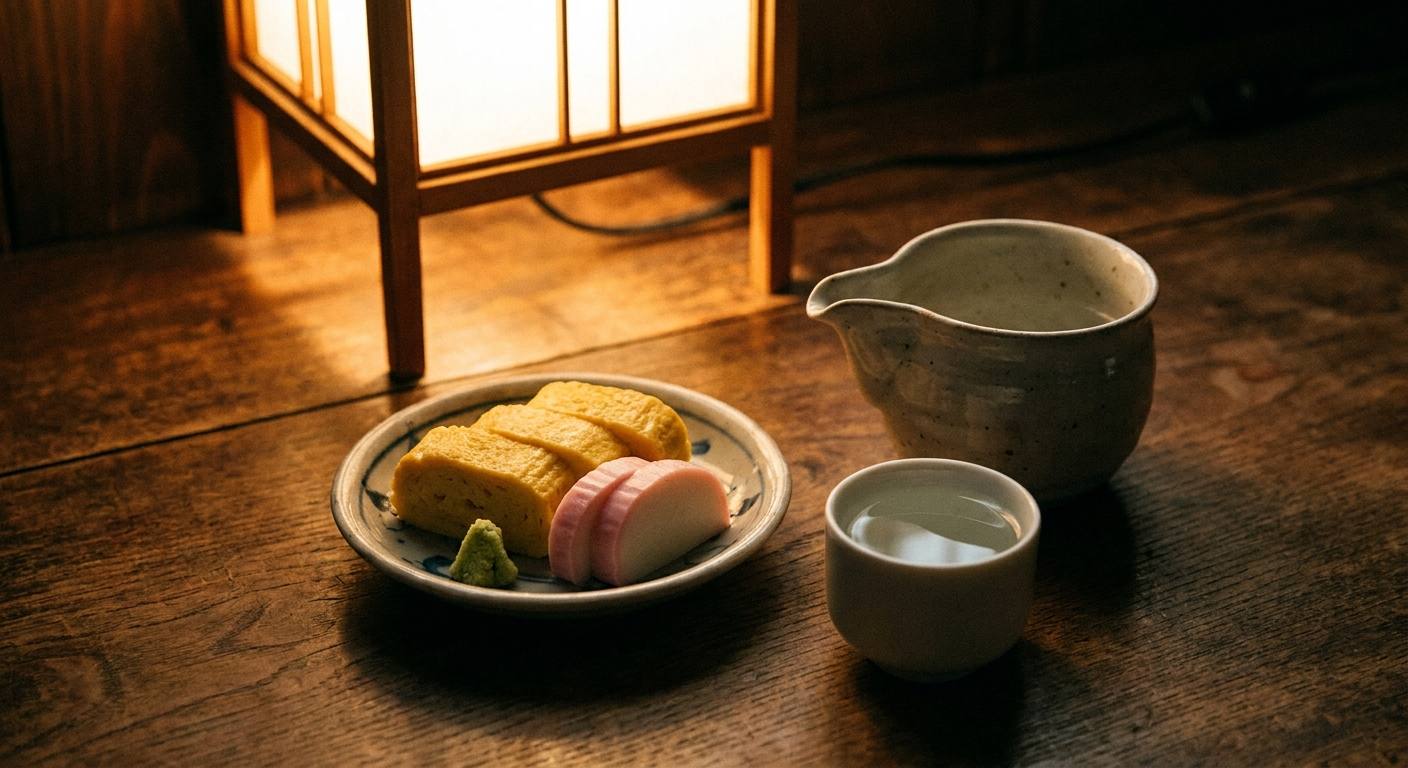 蕎麦前の小皿と地酒