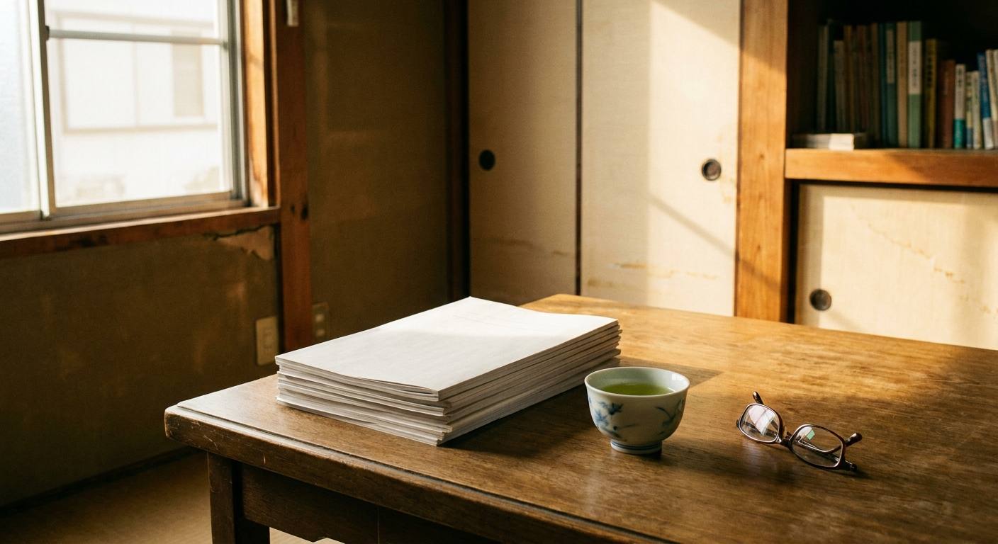 お茶と書類が置かれた相談机