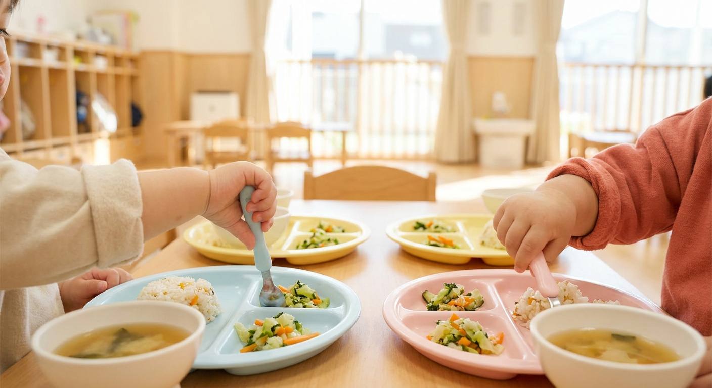 園内調理の給食を食べる子どもたちの手元