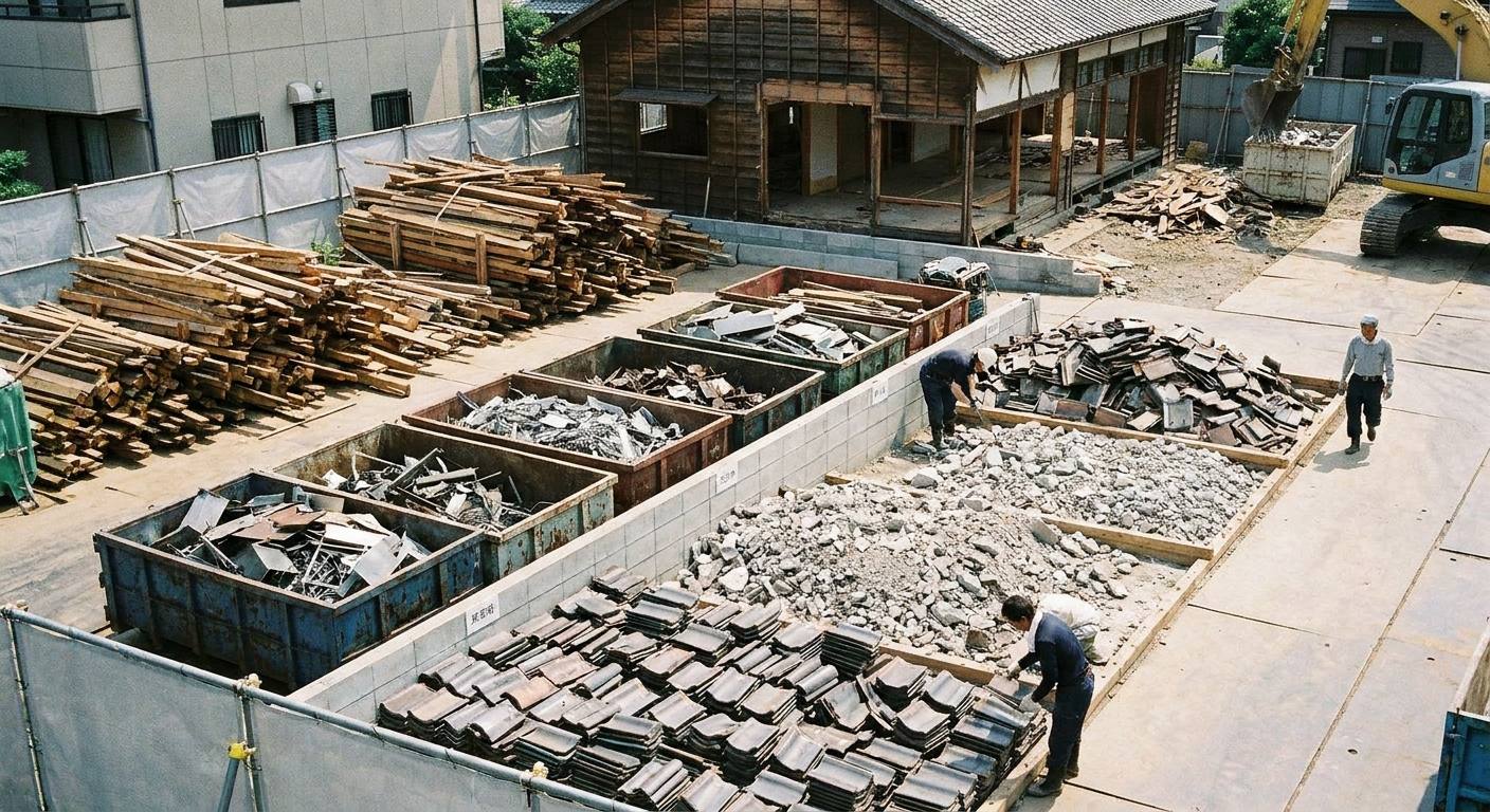 品目ごとに分別された解体廃材