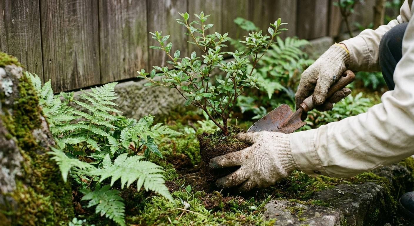 下草と苔の植栽作業