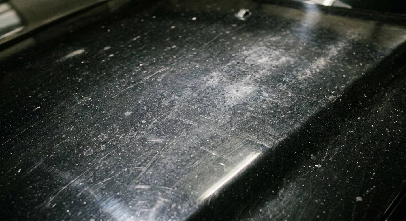 洗車キズと水シミでくすんだ研磨前の塗装面