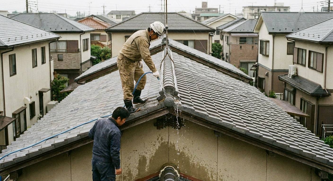散水調査で雨水の通り道を特定する職人