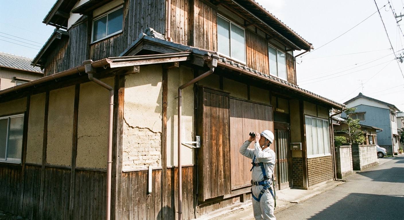 建物の外壁を調査する住宅診断士